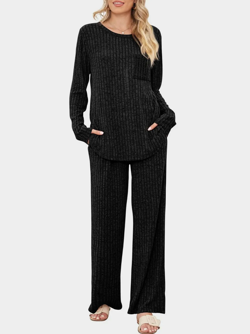 Round Neck Long Sleeve Top and Pants Set, image 31