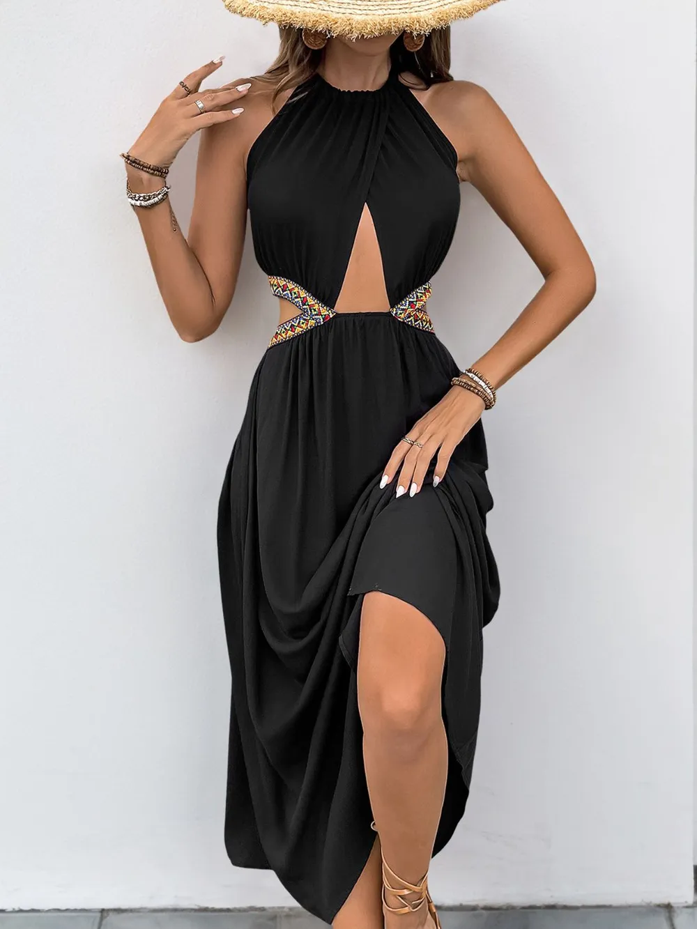 Cutout Grecian Neck Tied Back Dress, image 3
