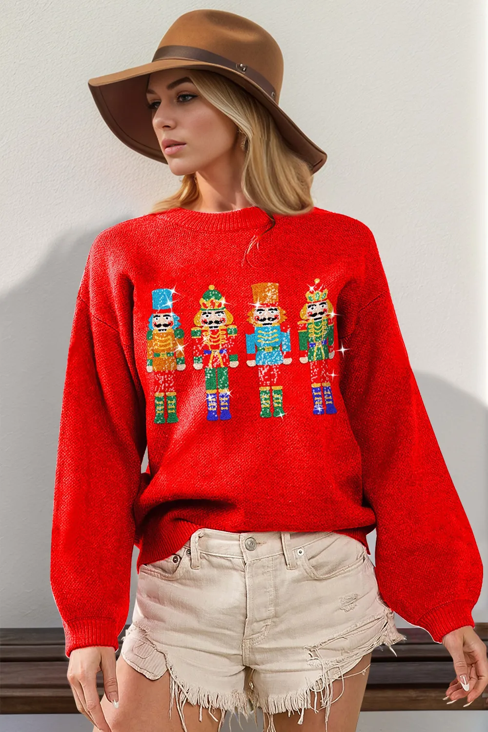 Full Size Sequin Nutcracker Long Sleeve Sweater, image 2