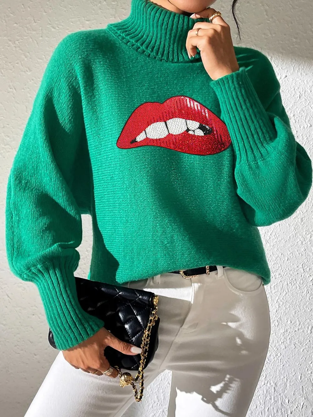 Lip Turtleneck Long Sleeve Sweater, image 4