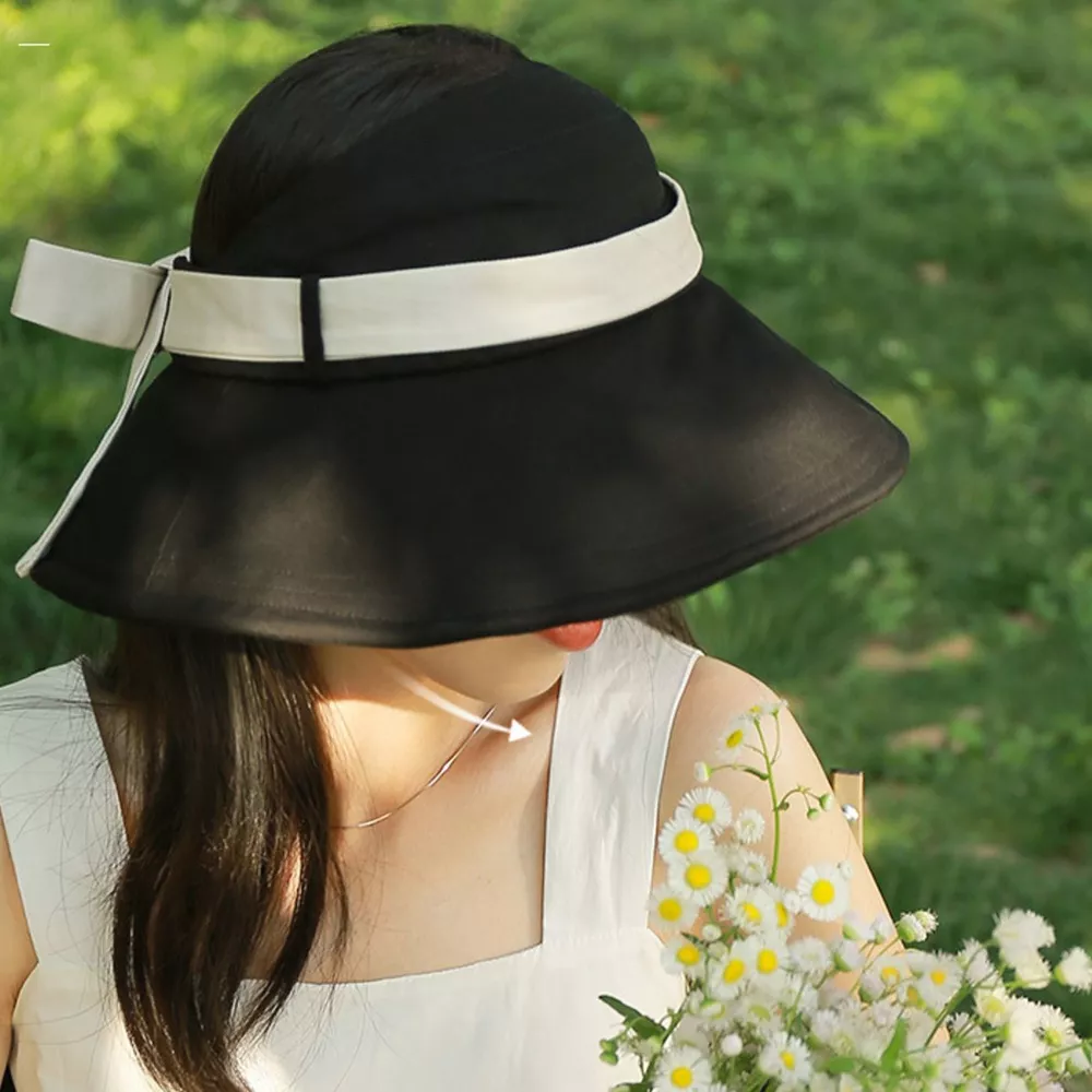 Wide Brim Sun Visor Hat with Ribbon