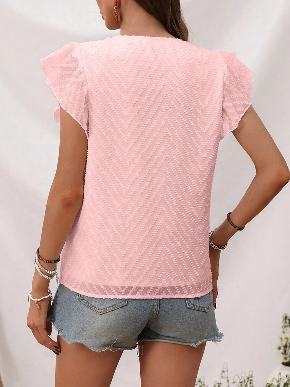 Textured V-Neck Cap Sleeve Blouse, image 10