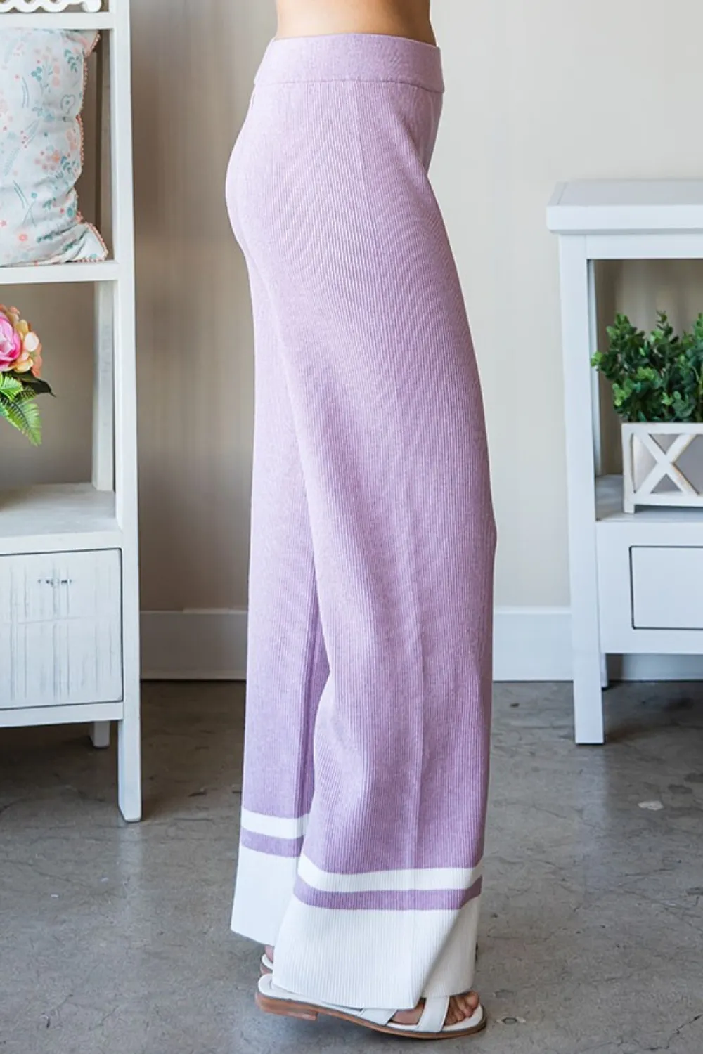 Contrast Ribbed Knit Pants, image 4