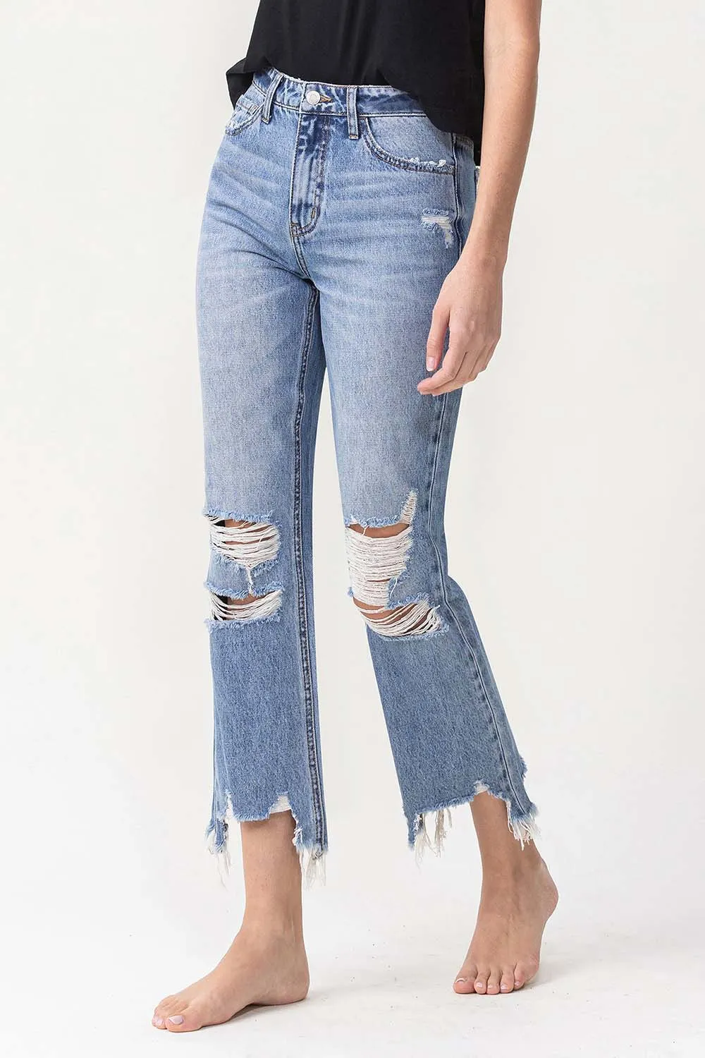 High Rise Distressed Straight Jeans, image 6
