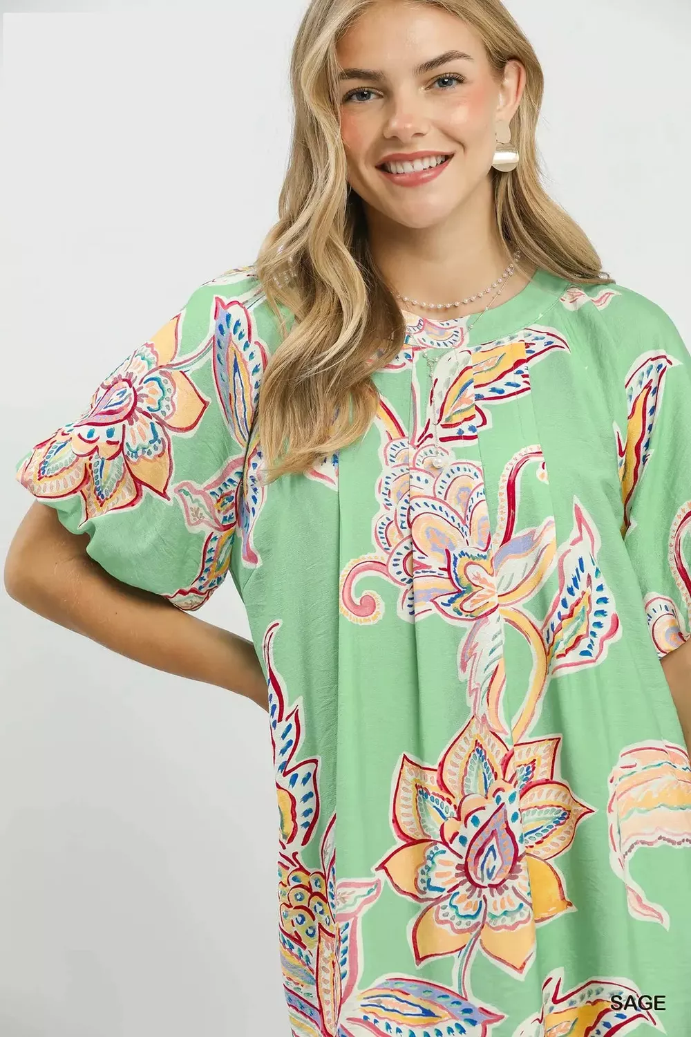 Boho Floral Print Mini Dress with Pockets, image 2