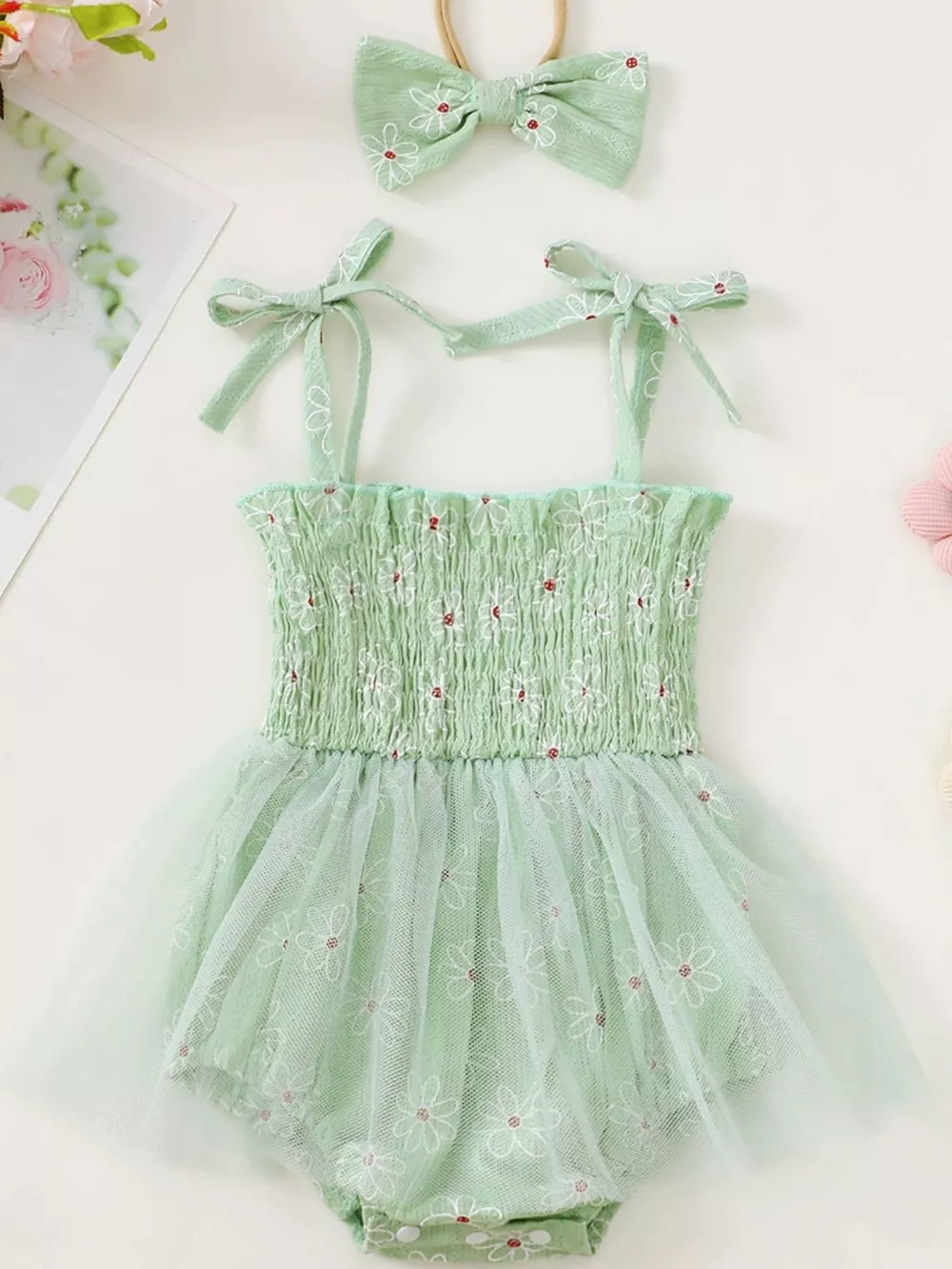 Children's Smocked Bodice Tulle Dress with Headband, image 5