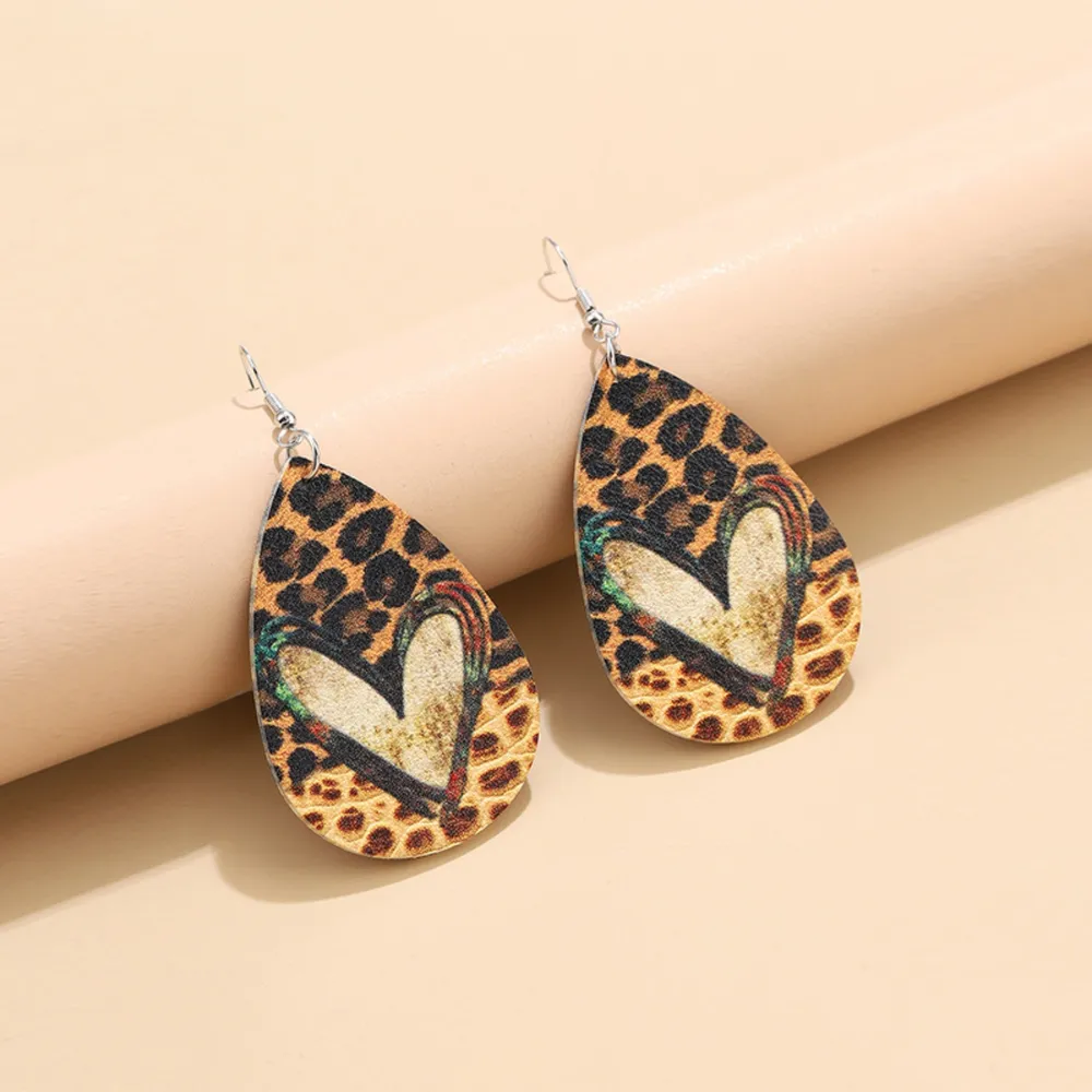 PU Leather Leopard Teardrop Earrings, image 2