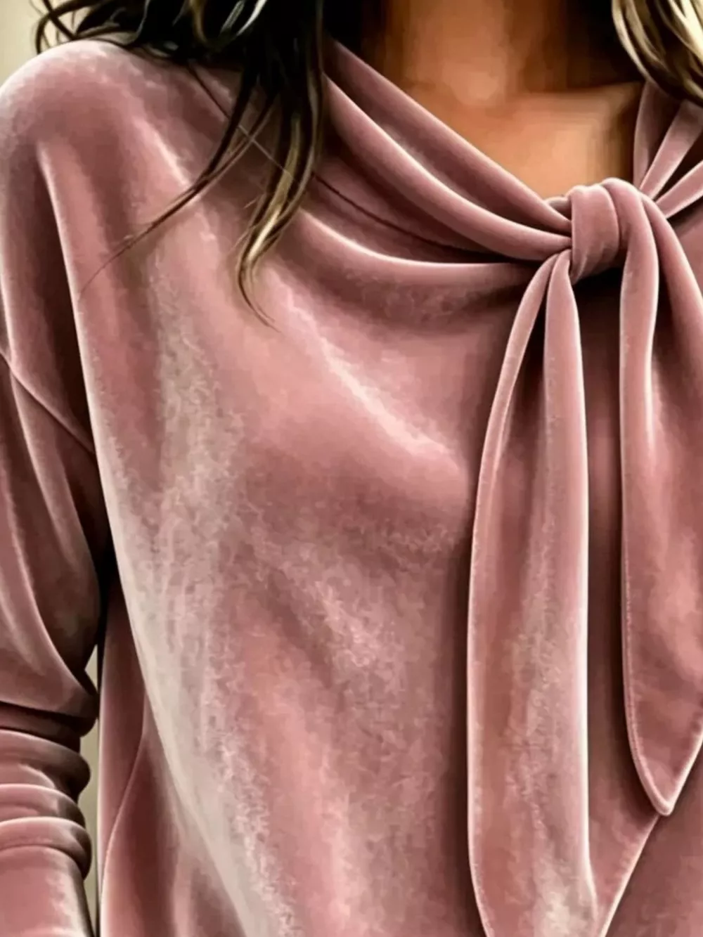 Velvet Tie Front Long Sleeve Sweatshirt, image 6