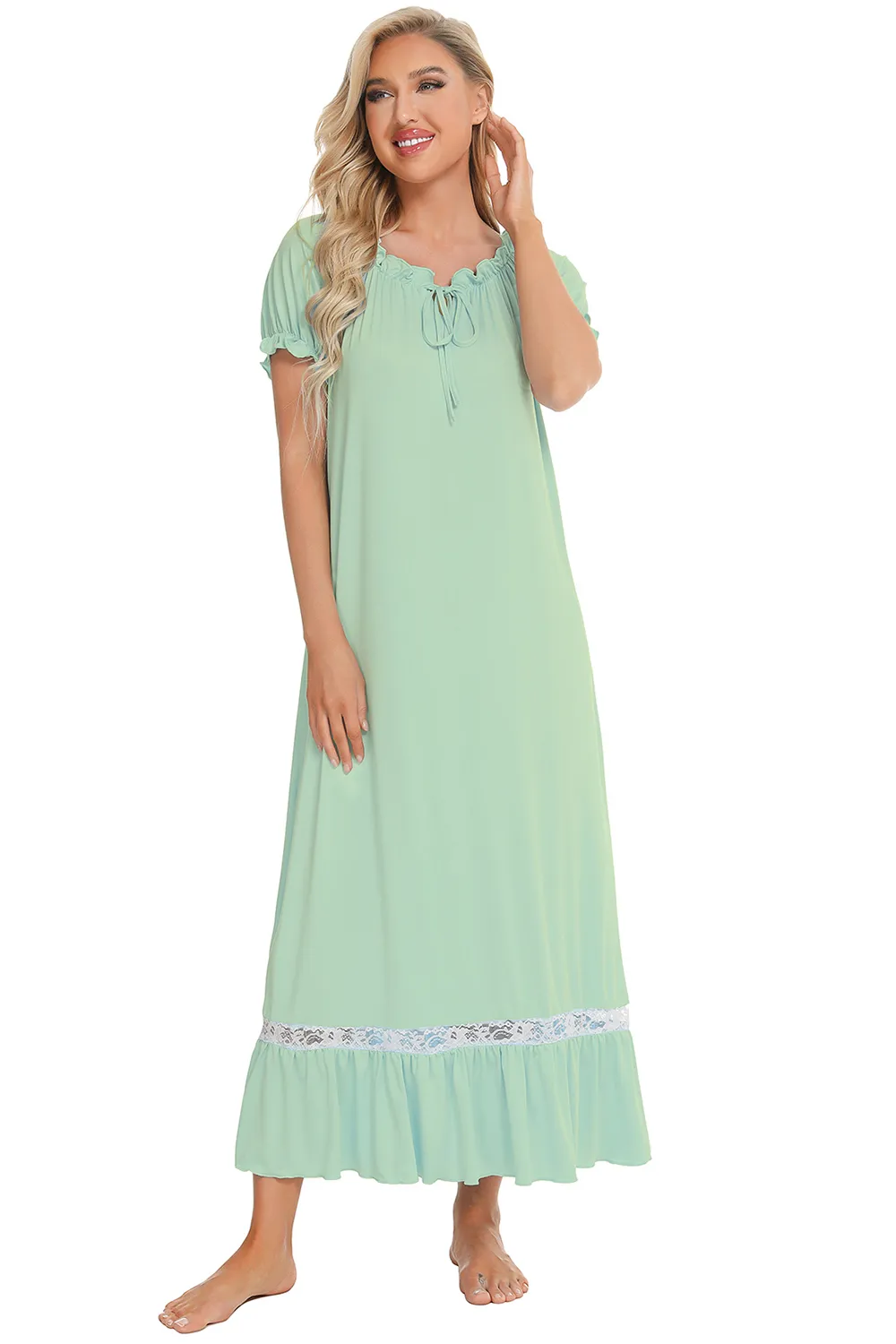 Lace Detail Short Sleeve Lounge Dress, image 27