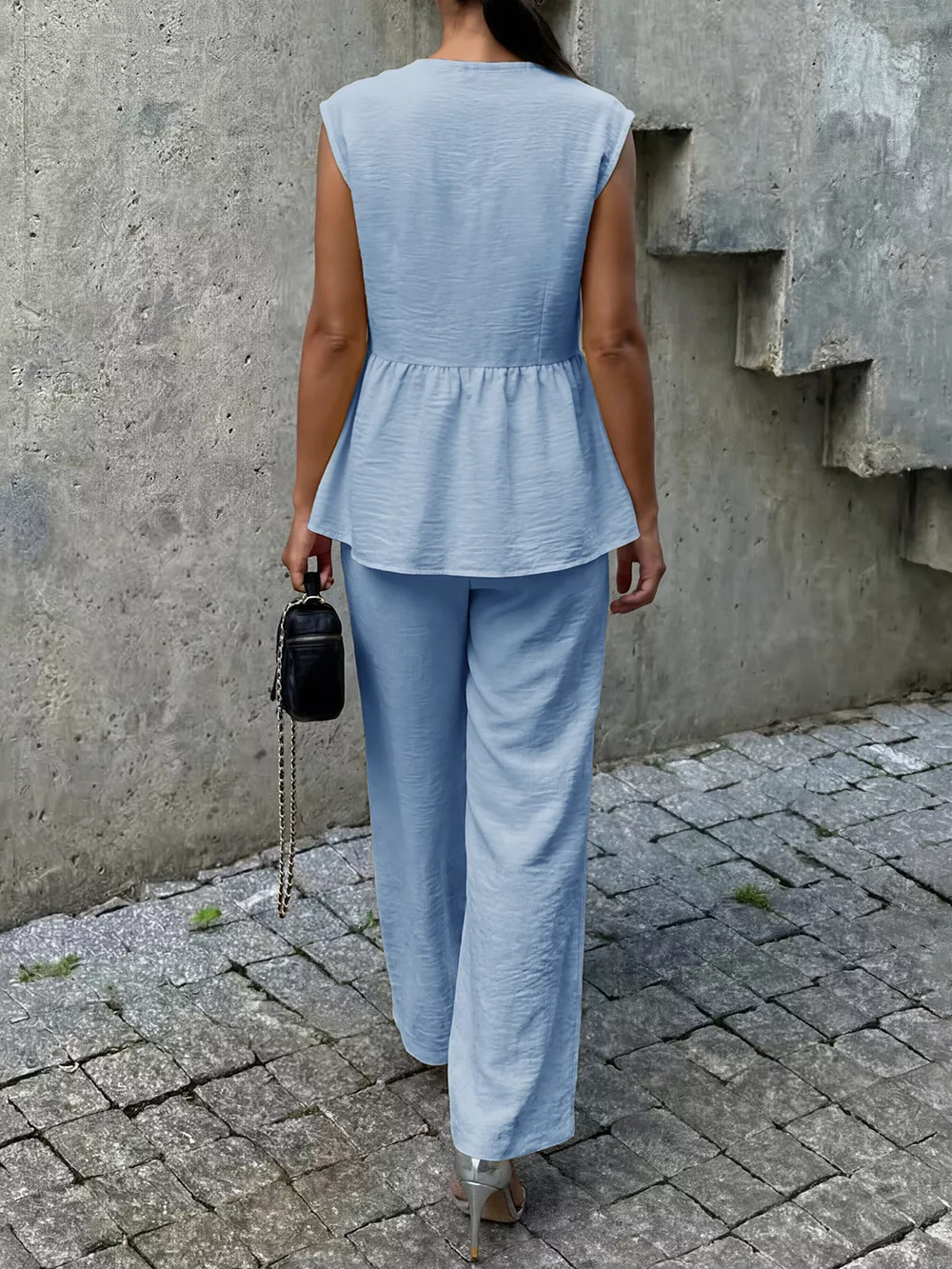 One Button Top and Wide Leg Pants Set, image 5