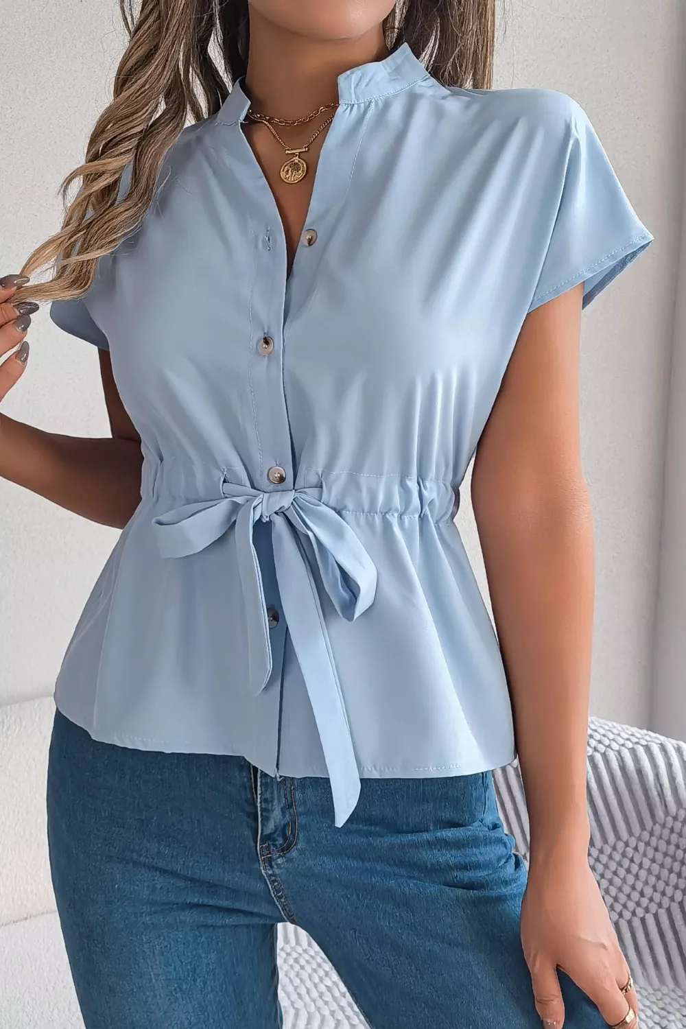 Tie Waist Button-Down Shirt, image 2