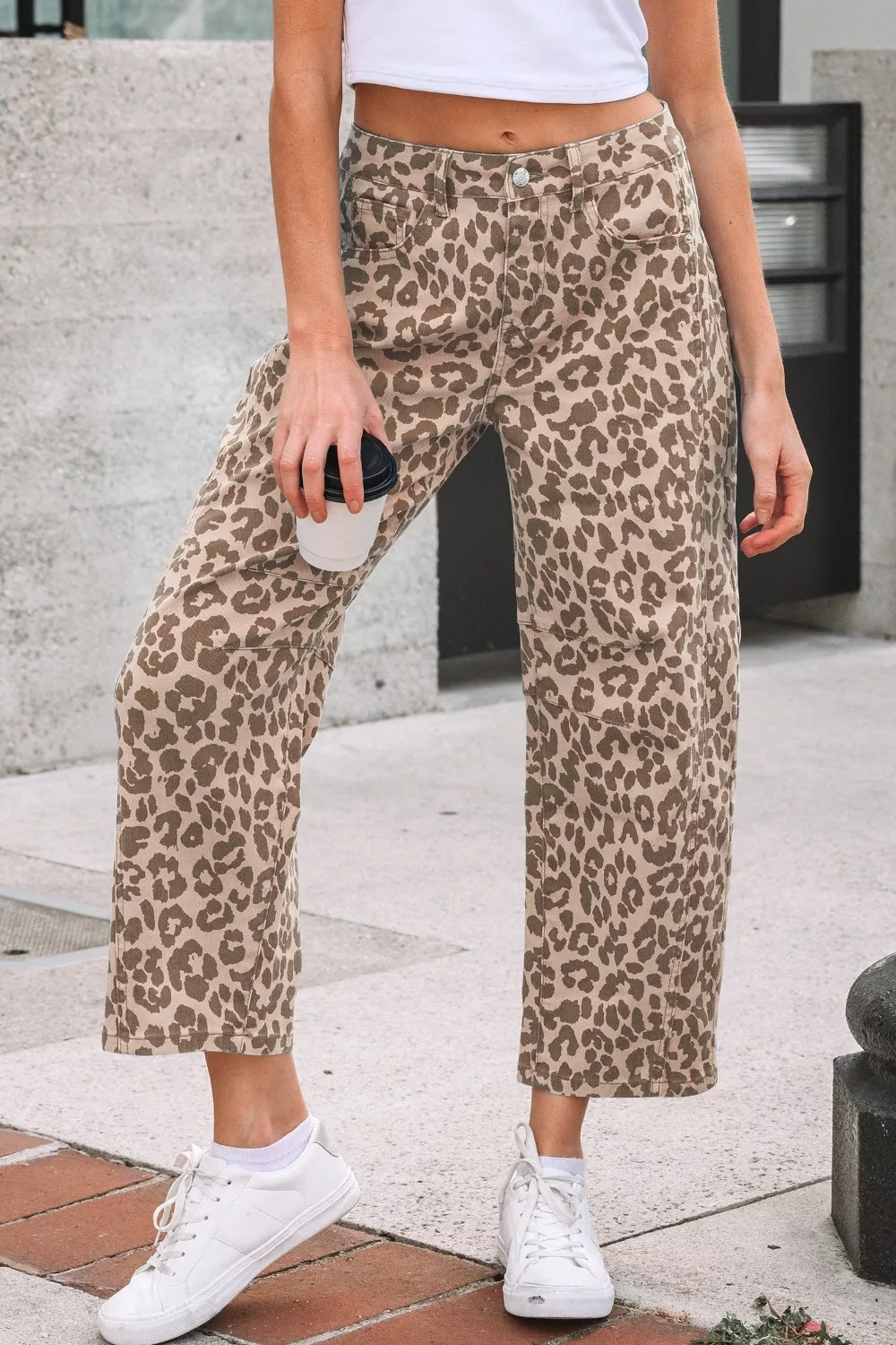 Leopard Print High-Waisted Cropped Jeans, image 2