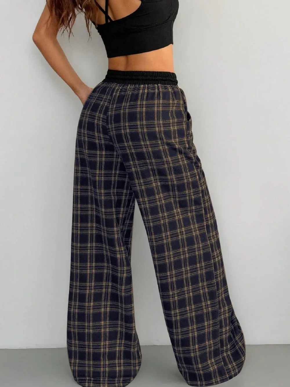 Plaid Wide Leg Pants with Drawstring Waist, image 7