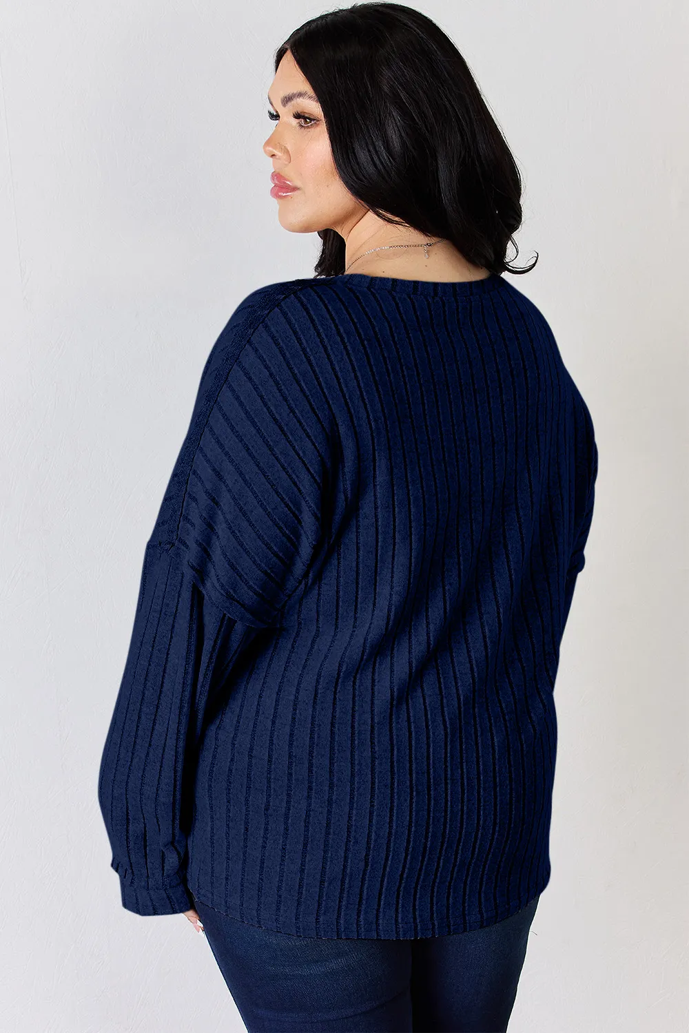 Full Size Ribbed Half Button Long Sleeve T-Shirt, image 5