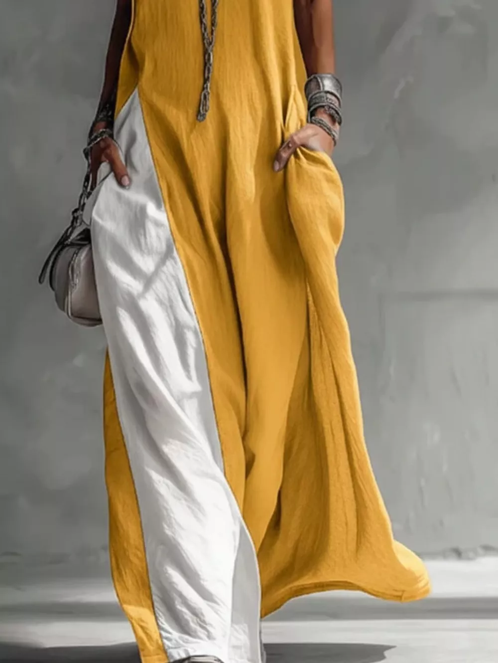 Two-Tone Sleeveless Maxi Dress, image 8