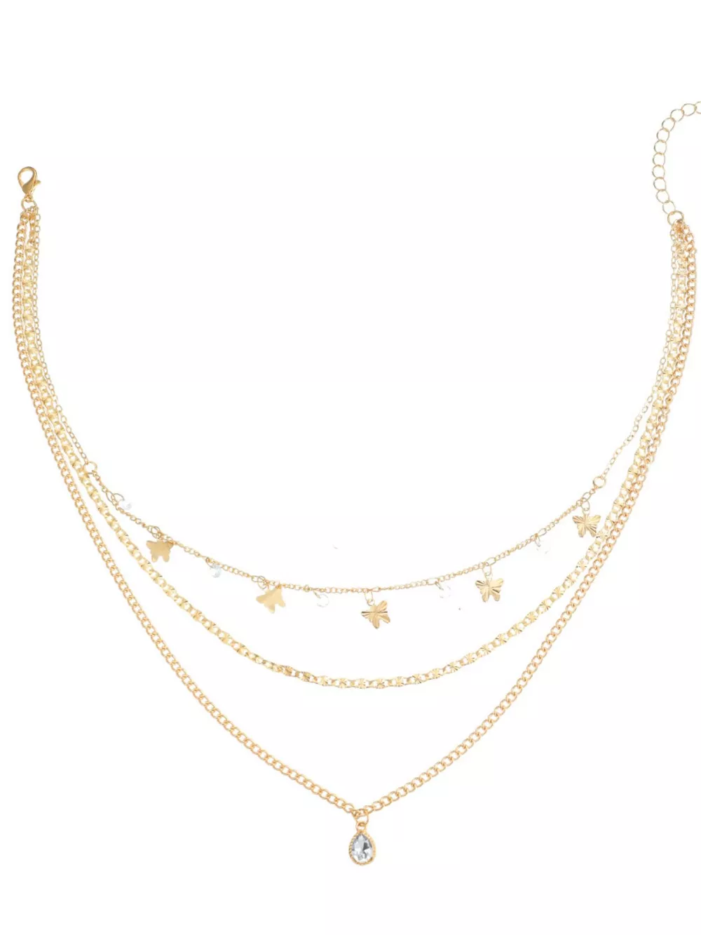 Layered Alloy Necklace with Butterfly and Zircon Charms, image 5