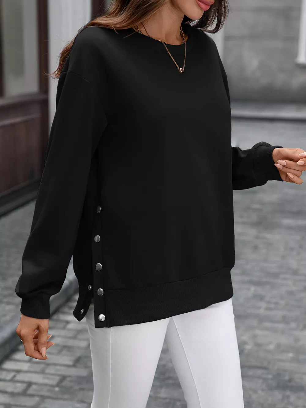 Side Snap Round Neck Sweatshirt, image 17