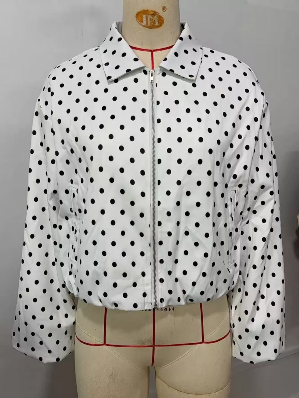 Polka Dot Casual Zip-Up Jacket, image 4