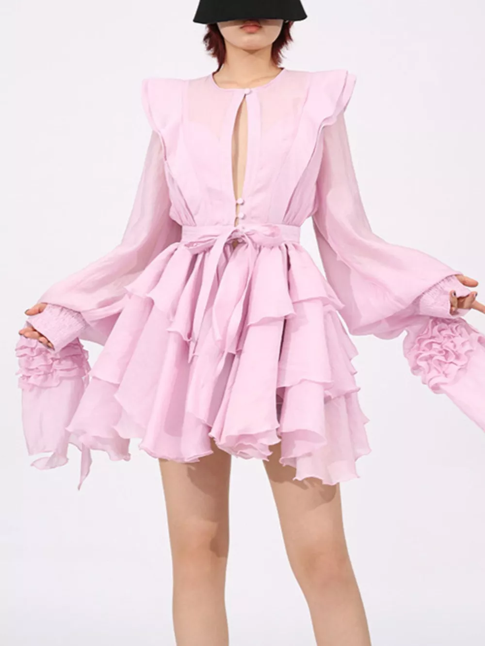 Ruffled Layered Long Sleeve Mini Dress, image 3