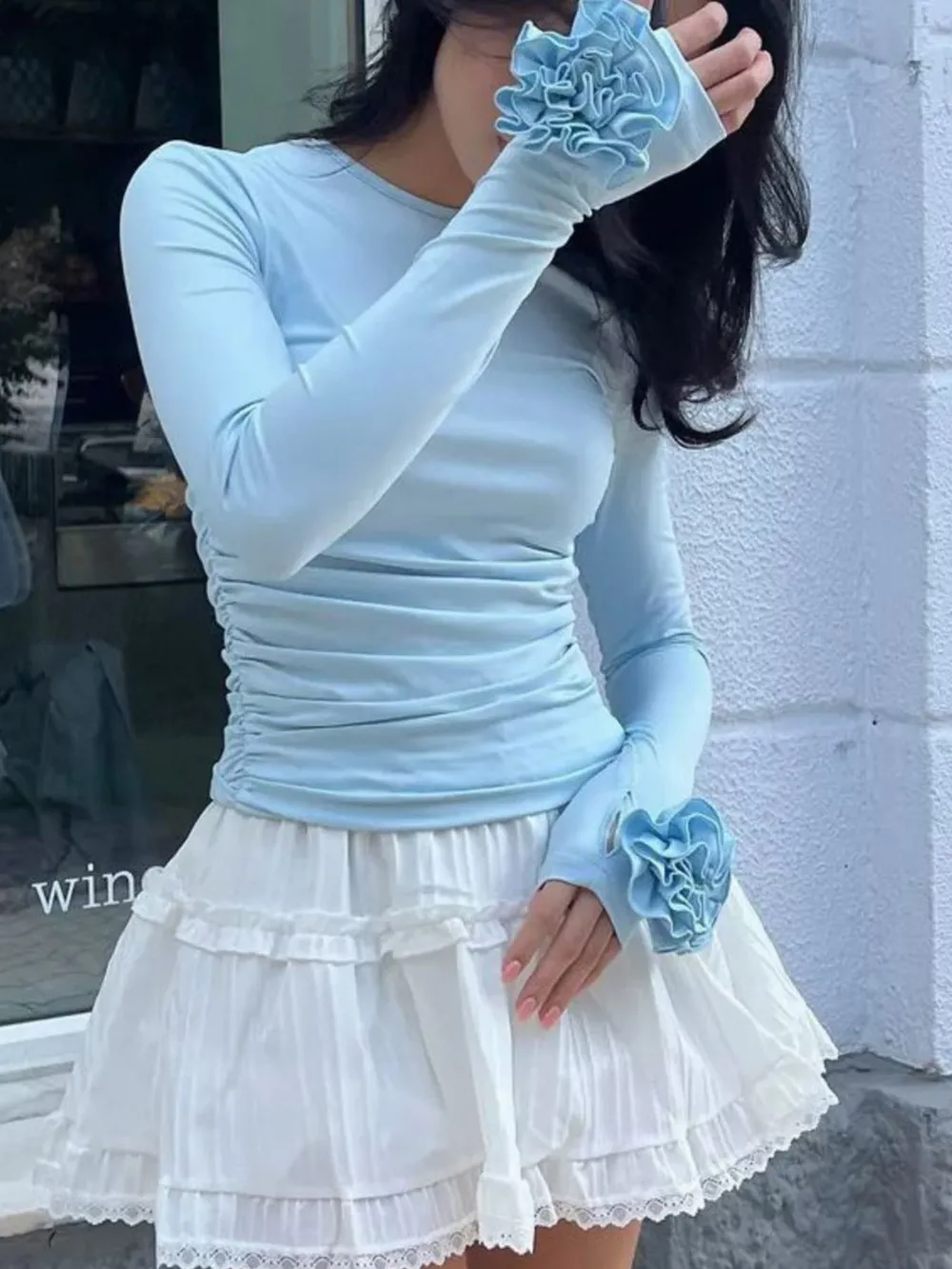 Flower Round Neck Long Sleeve T-Shirt, image 7