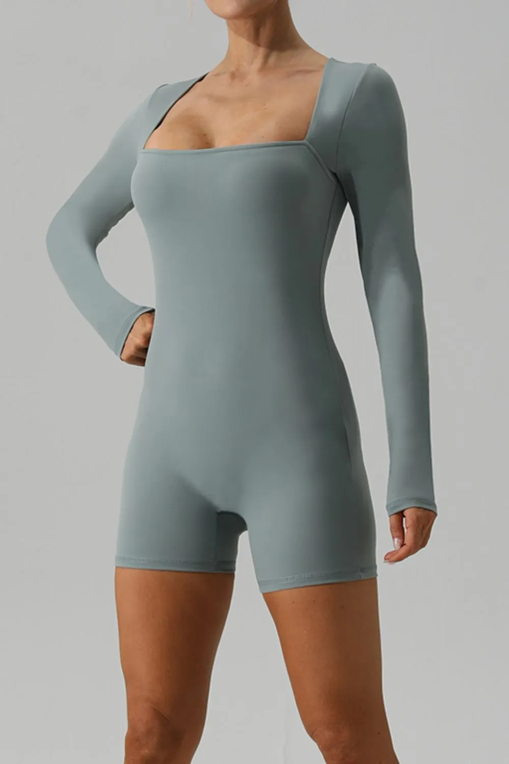 Square Neck Long Sleeve Active Romper, image 5