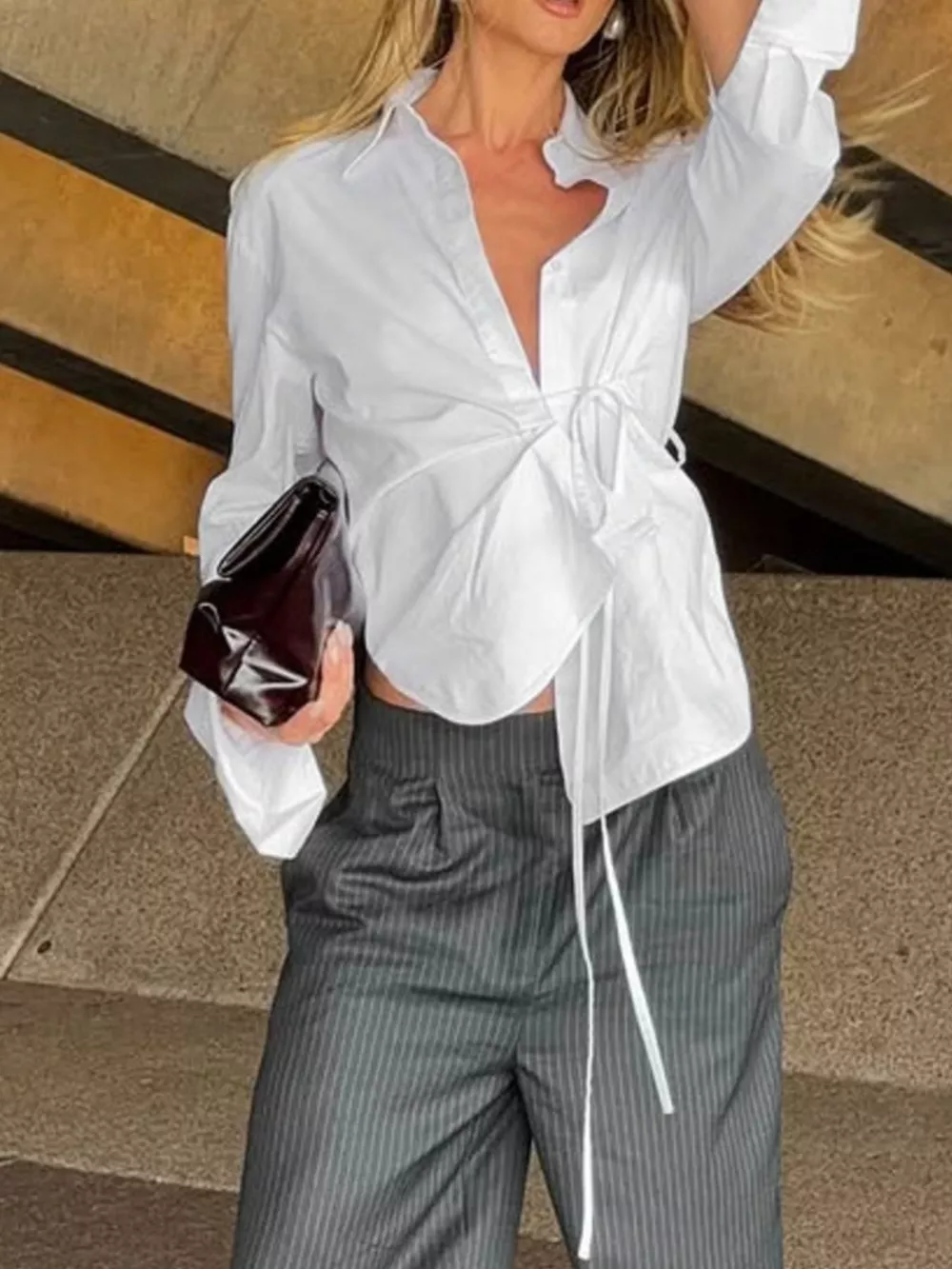 Tie-Waist Detail Wrap-Front Shirt, image 7