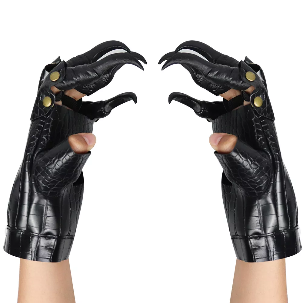 Halloween Gothic Crocodile Pattern Fingerless Claw Gloves with Rivet Accents, image 3