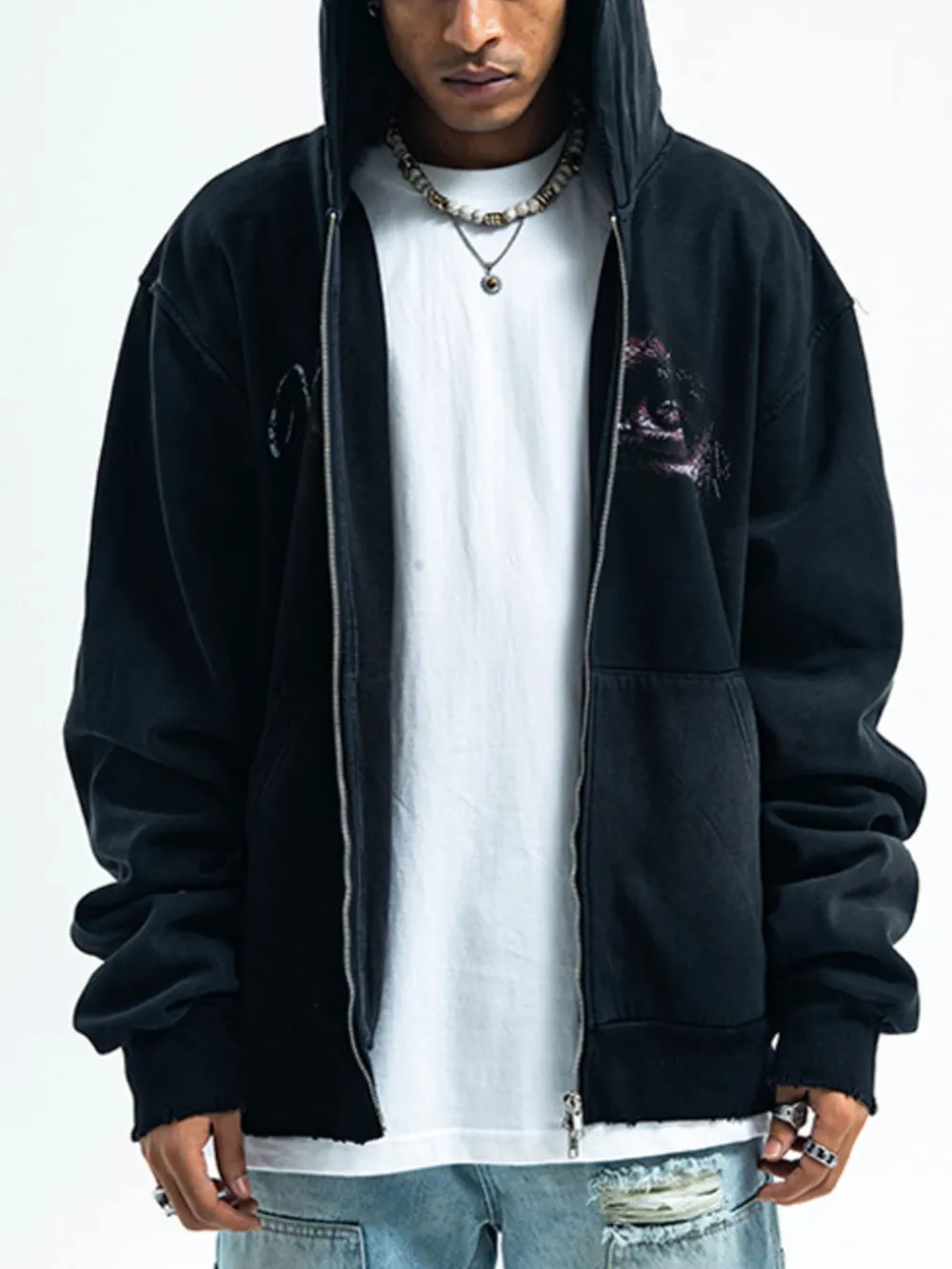 Men's Graphic Zip-Up Hoodie with Pockets, image 2