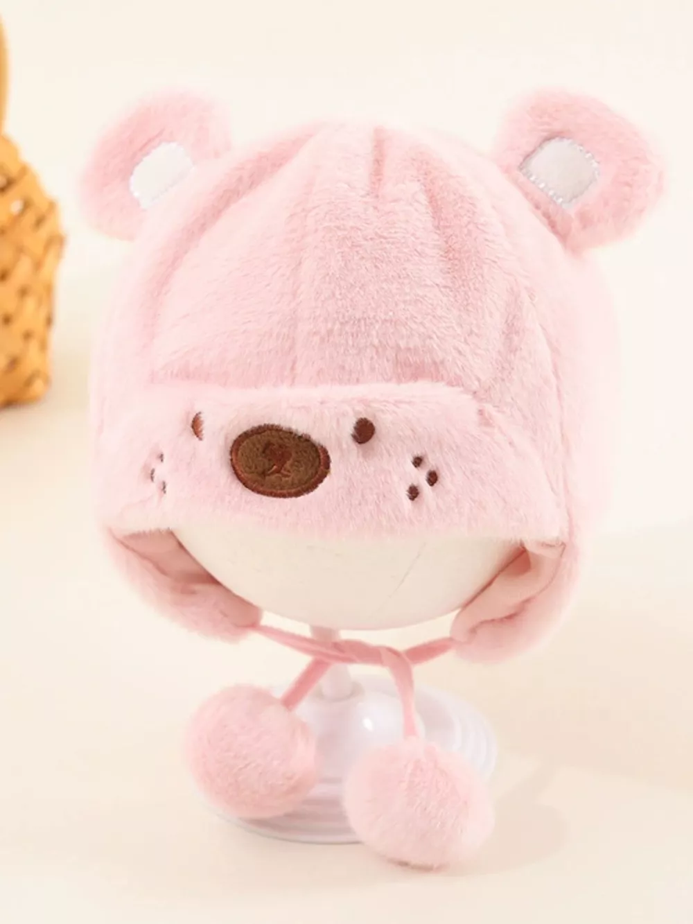 Children's Cute Bear Ear Plush Hat, image 8