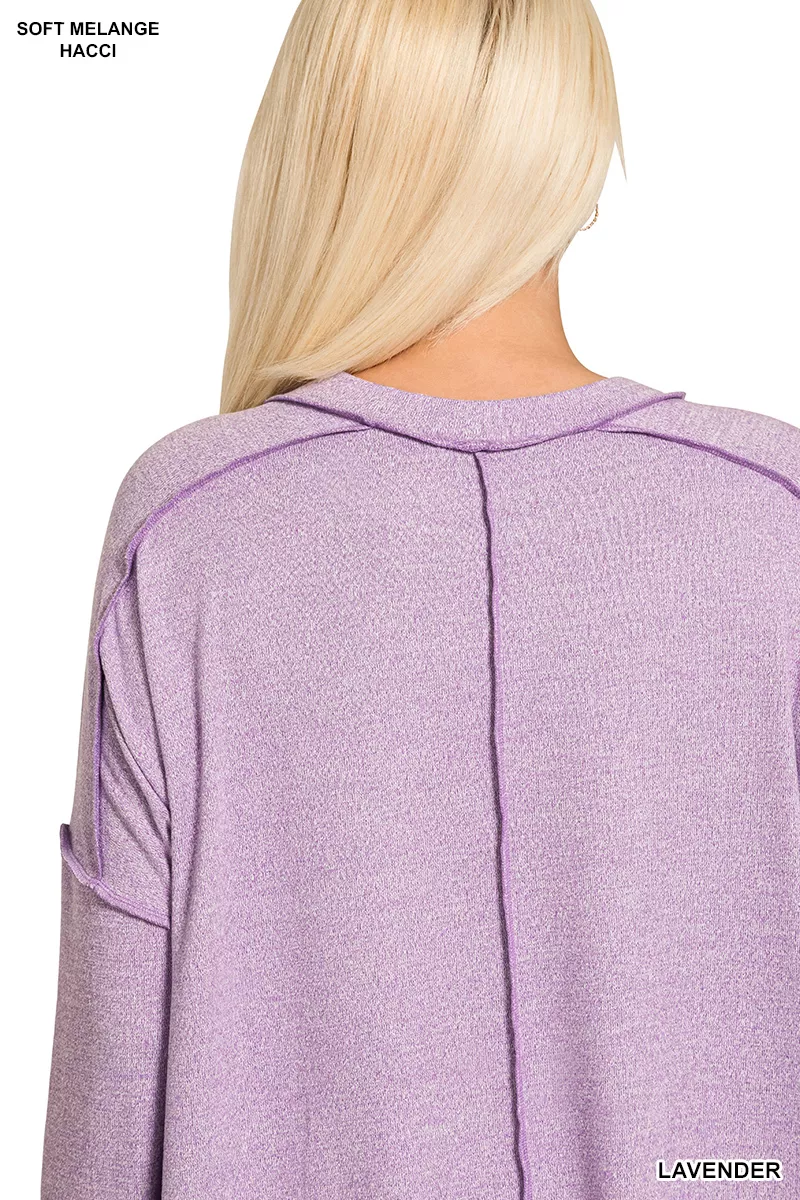 Full Size Melange Hacci Exposed Seam Hi-low Tee Plus Size, image 6