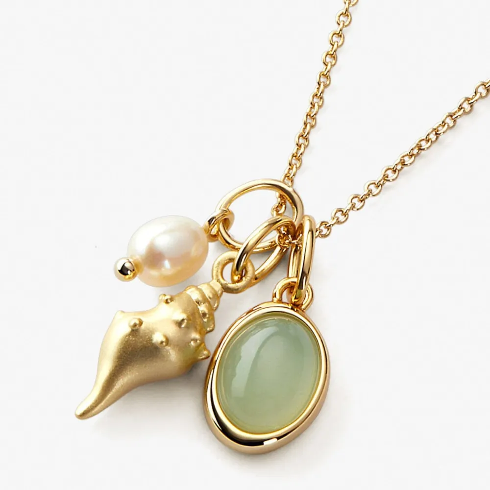 14K Gold-Plated Natural Crystal Conch Pendant Necklace, image 2