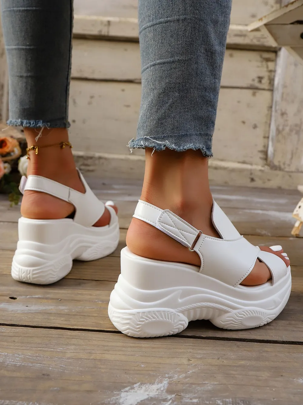 Cutout Platform Wedge Sandals, image 7