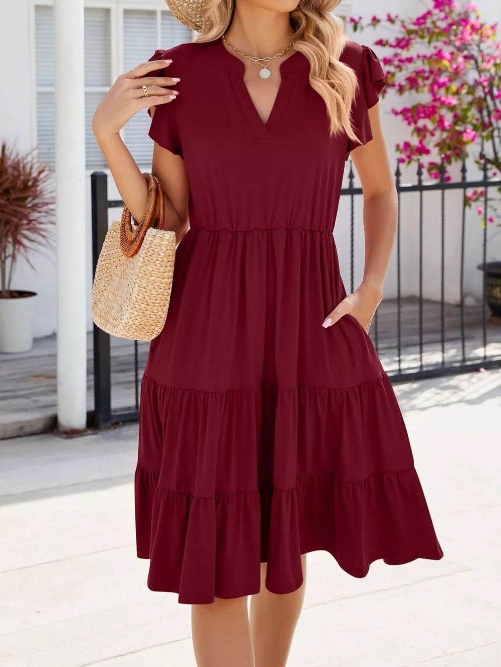Ruffled Notched Tiered Midi Dress, image 11