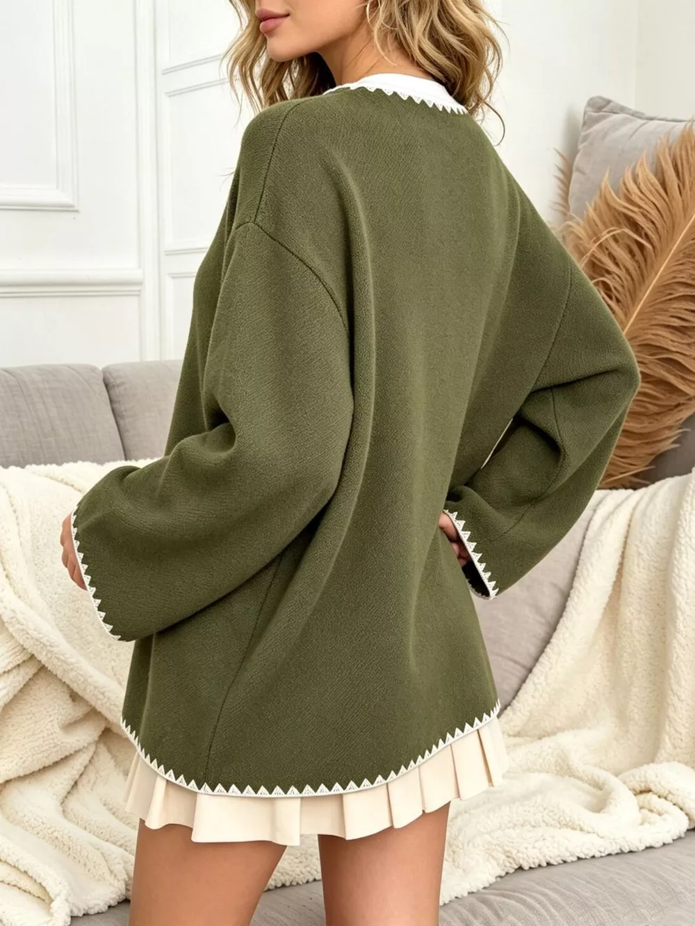 Contrast Trim Button-Front Outerwear, image 3