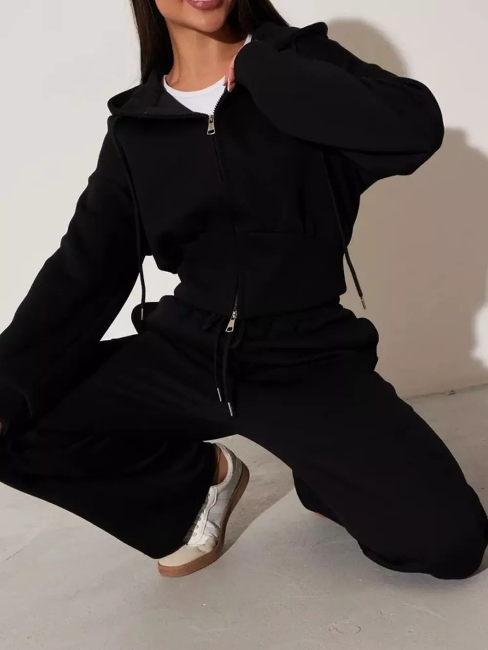 Zip-Up Hoodie and Wide-Leg Sweatpants Set, image 20