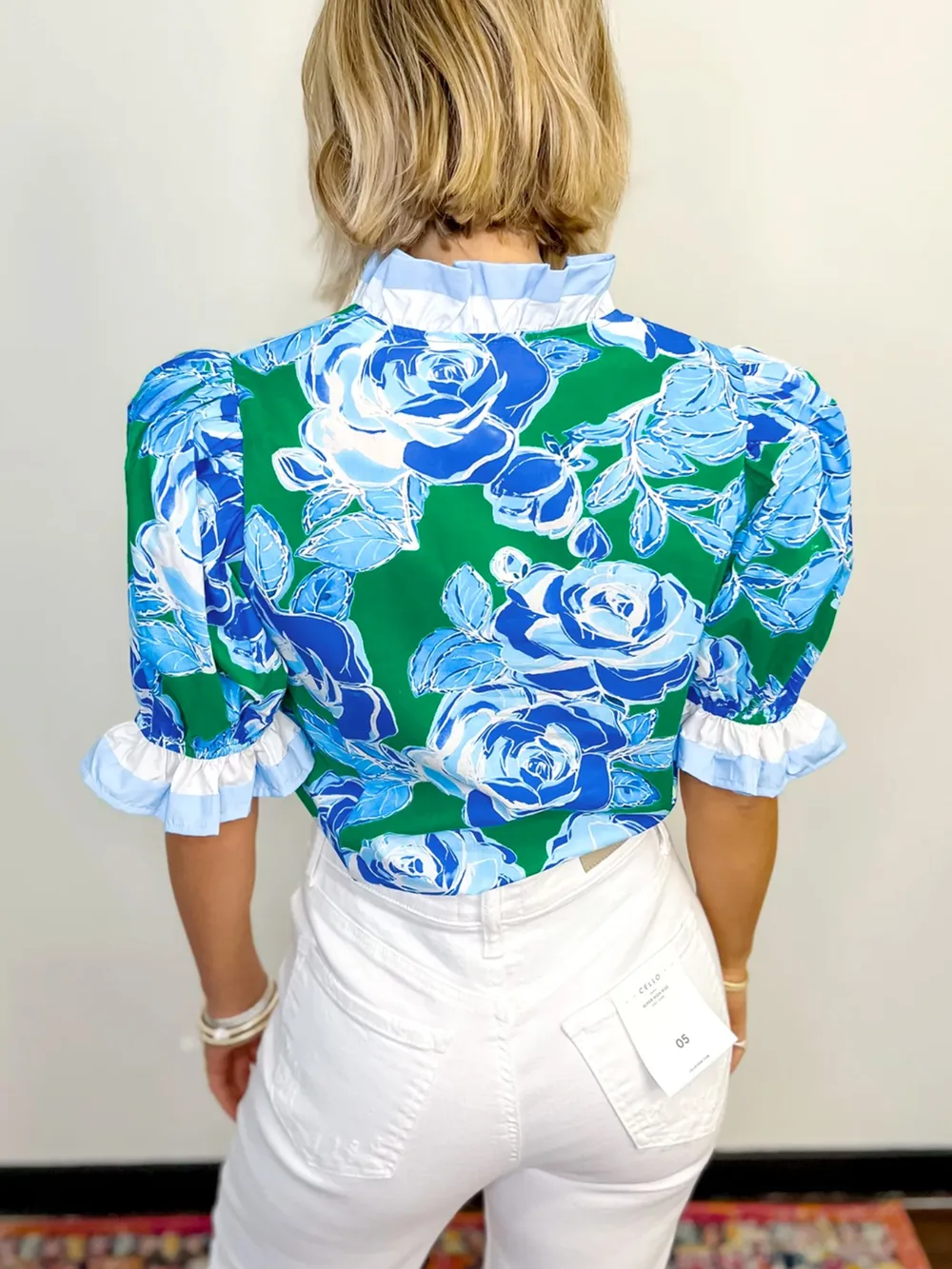 Floral Frilled V Neck Short Sleeve Blouse, image 2