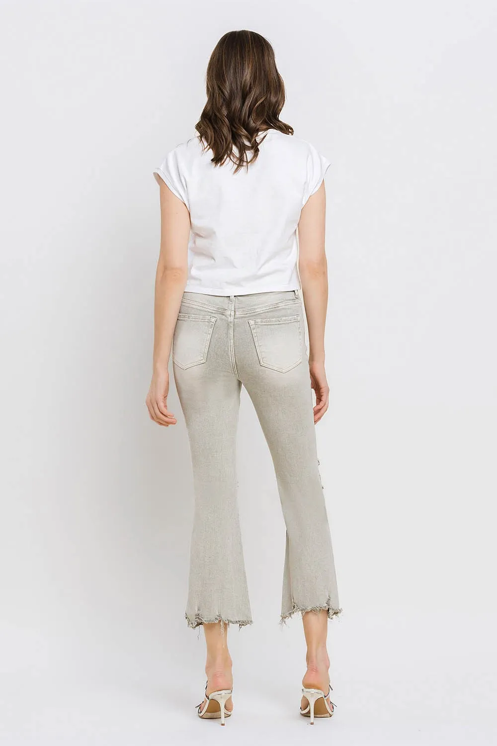 Distressed Raw Hem Cropped Flare Jeans, image 3