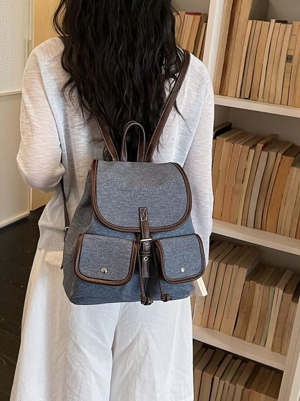 Casual Denim Flap Backpack Bag, image 3