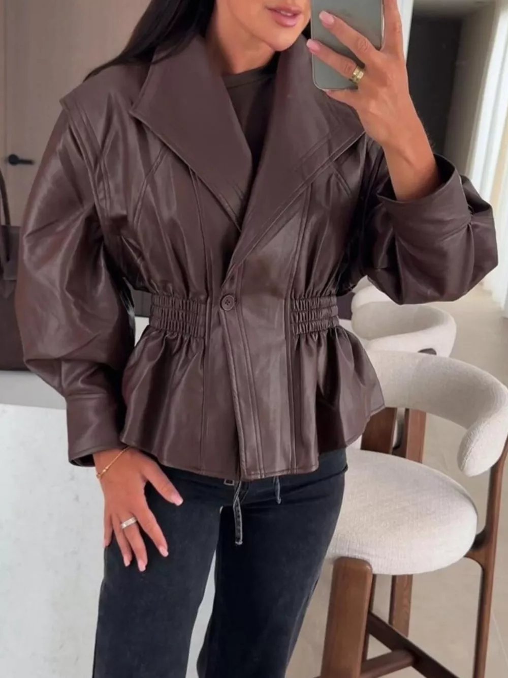 Peplum Waist Leather Jacket, image 3