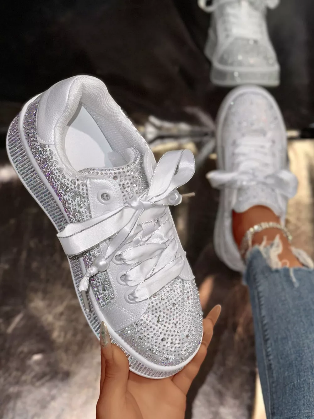 Round Toe Rhinestone Sneakers, image 5