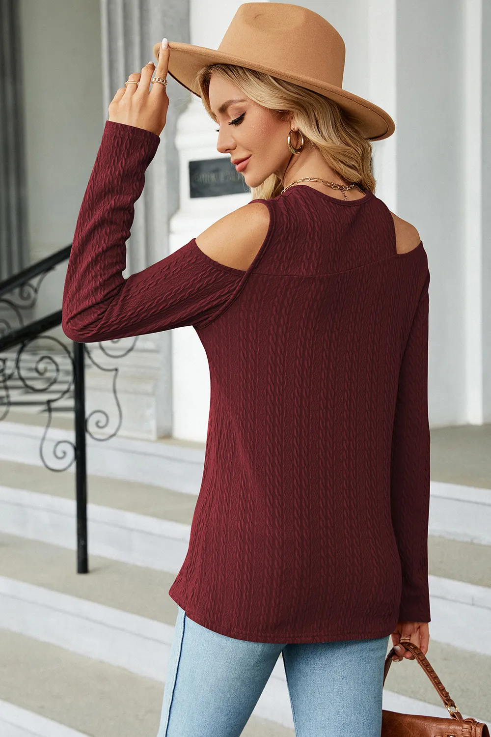 Round Neck Cold Shoulder T-Shirt, image 3