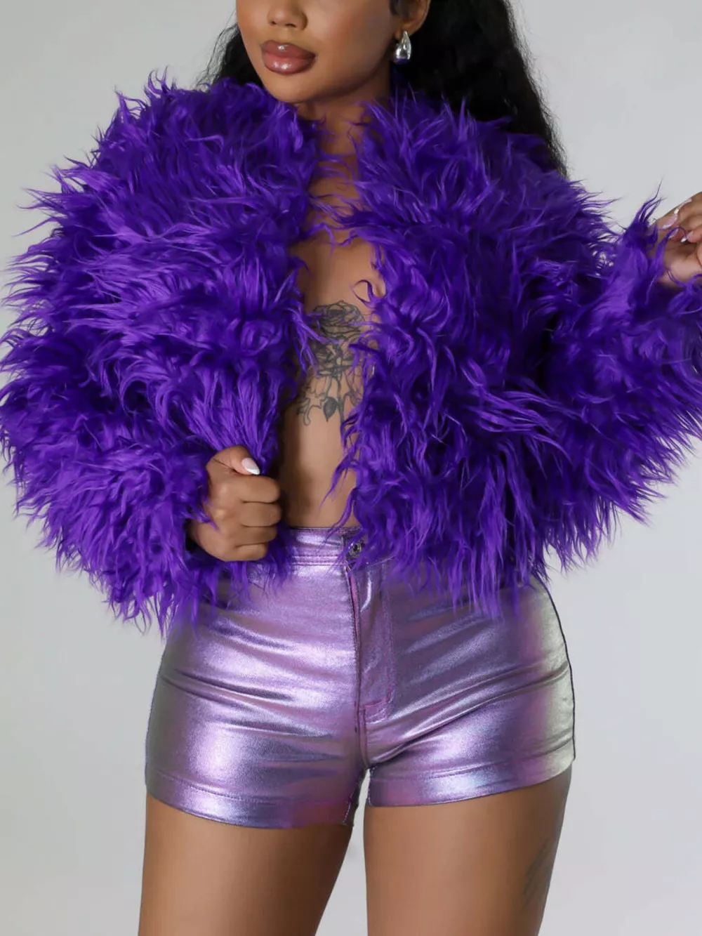 Faux Fur Open Front Cropped Outerwear, image 9