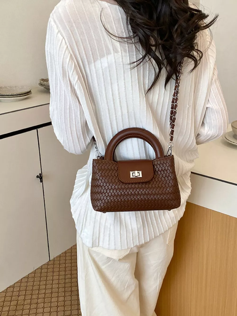 Woven Texture Crossbody Bag with Chain Strap, image 5