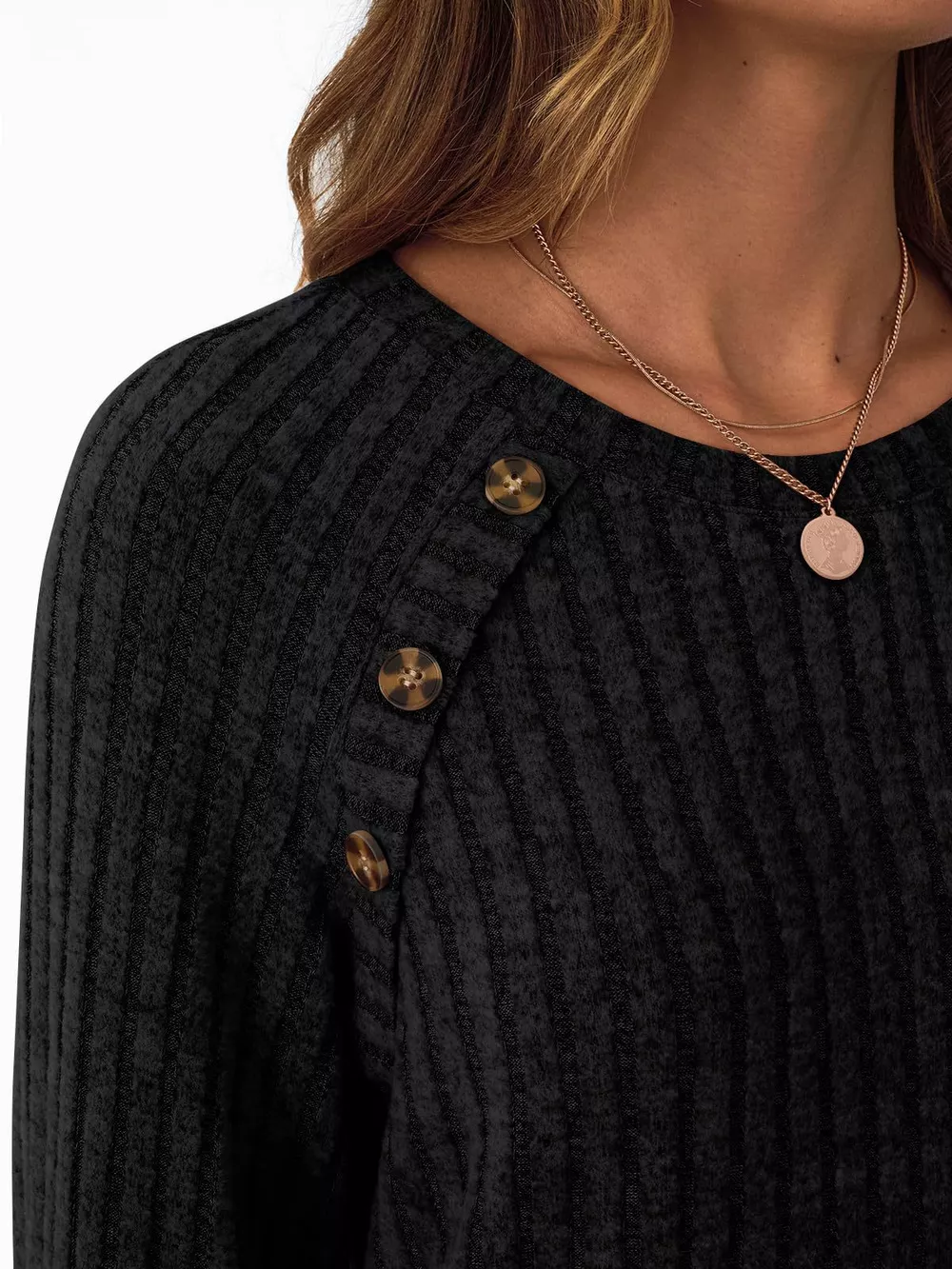 Ribbed Knit Decor Button Long Sleeve T-Shirt, image 12