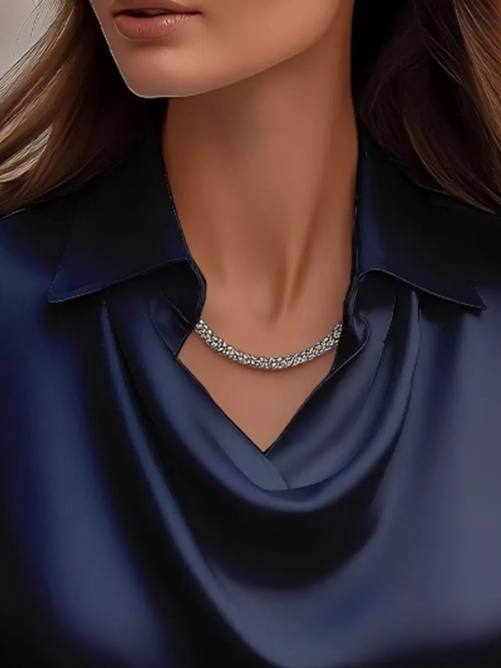 Full Size Satin Cowl Neck Long Sleeve Blouse Plus Size, image 12