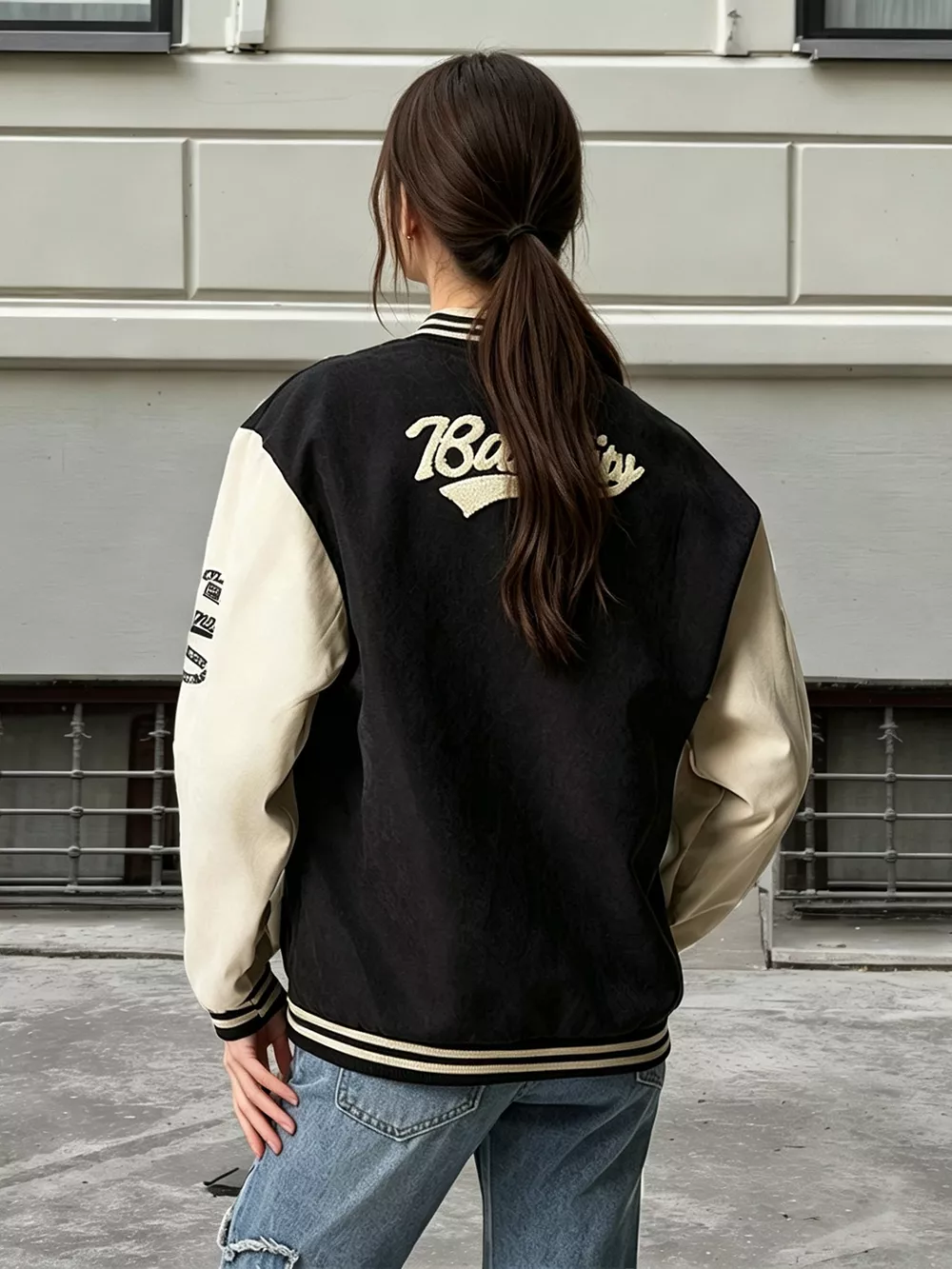 Contrast Baseball Jacket with Embroidered Lettering, image 3