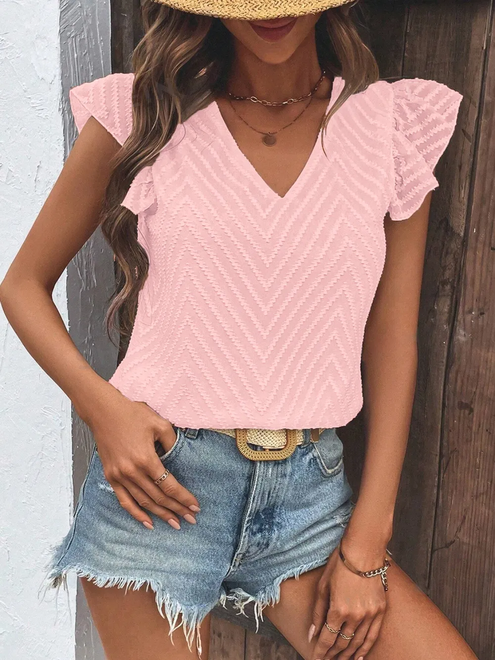 Textured V-Neck Cap Sleeve Blouse, image 8