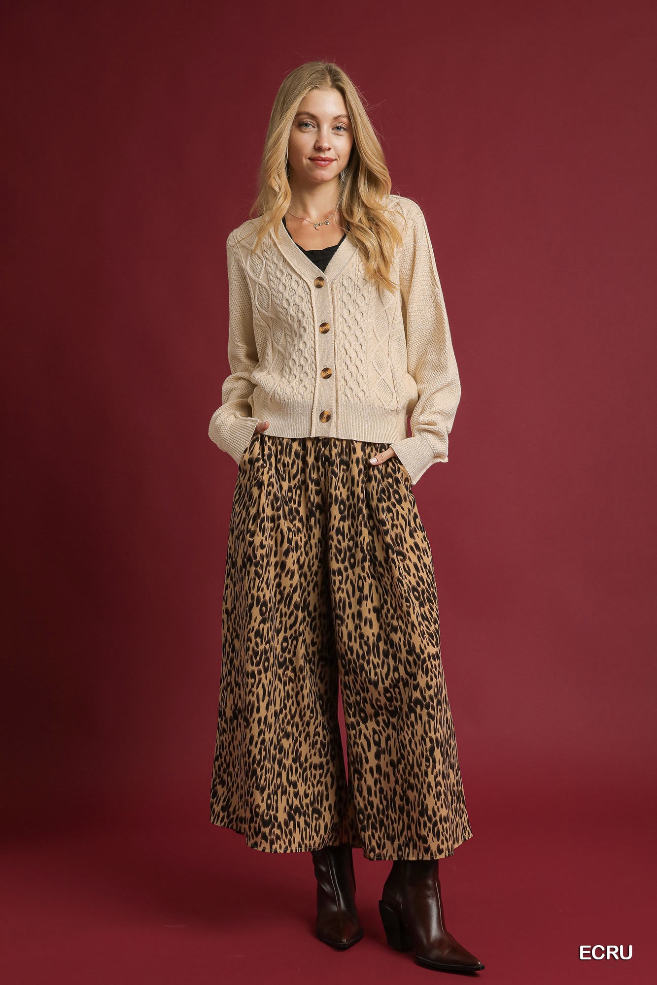 Chunky Cable Knit V-Neck Button-Up Cardigan, image 3