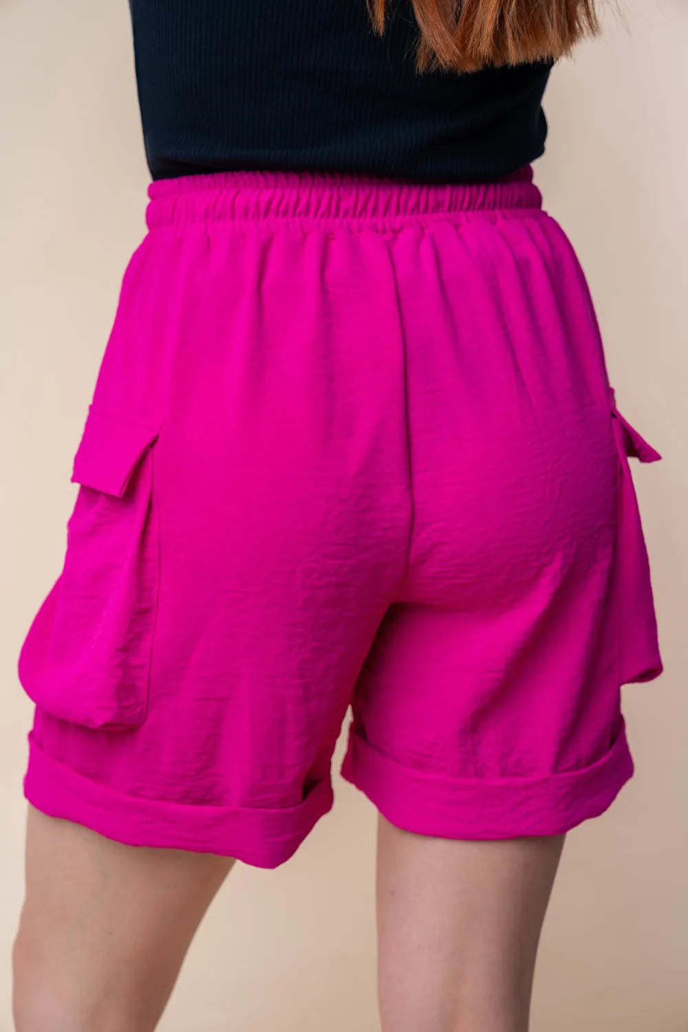 High Waisted Drawstring Knit Cargo Shorts, image 2