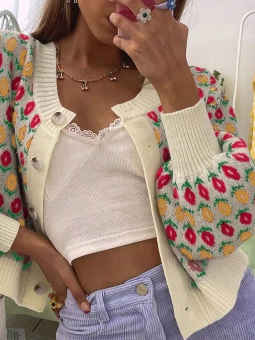 Floral Button Up Long Sleeve Cardigan, image 4